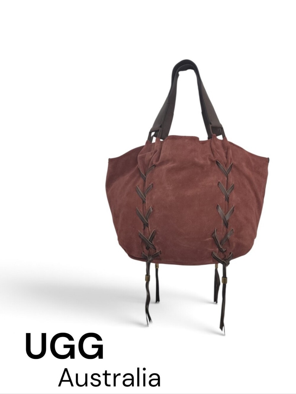 UGG Suede Tote in Rust Brown with Braided Details